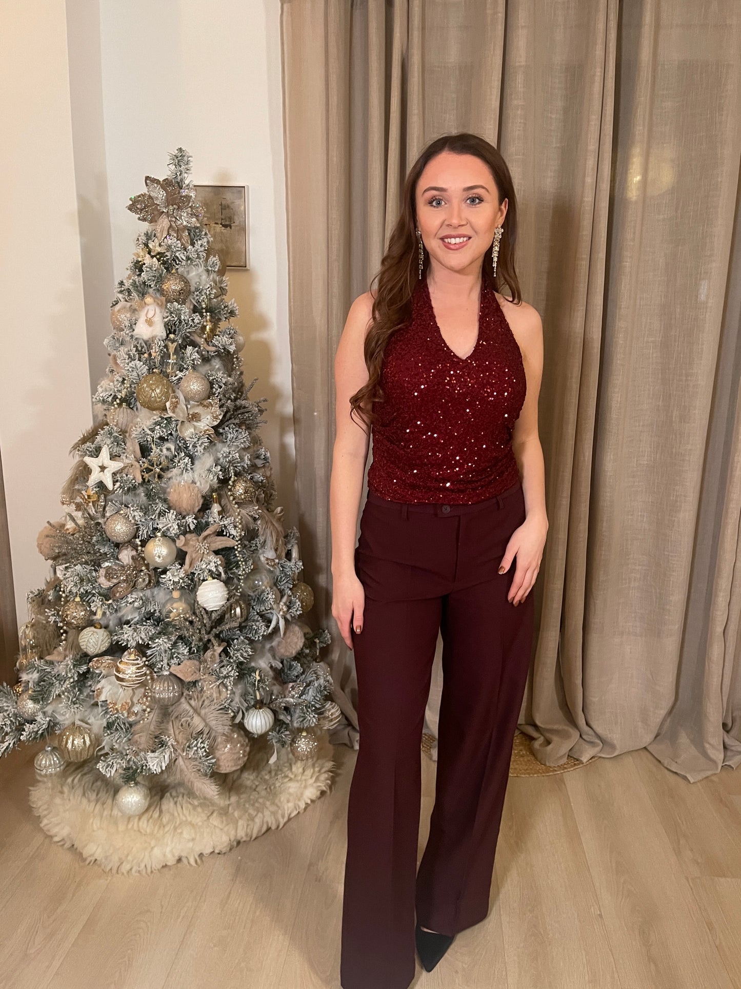 Sequin Top - Burgundy Red