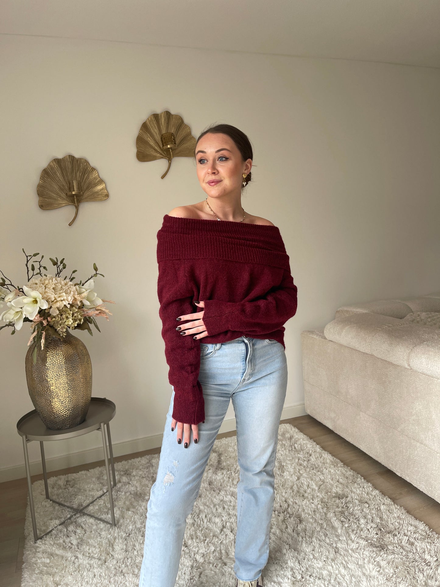 Philou Off Shoulder Knit - Burgundy Red