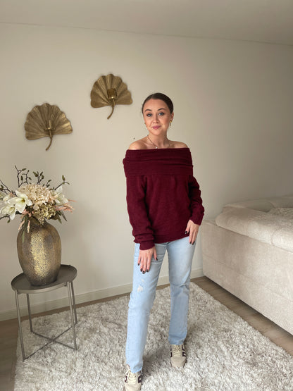 Philou Off Shoulder Knit - Burgundy Red