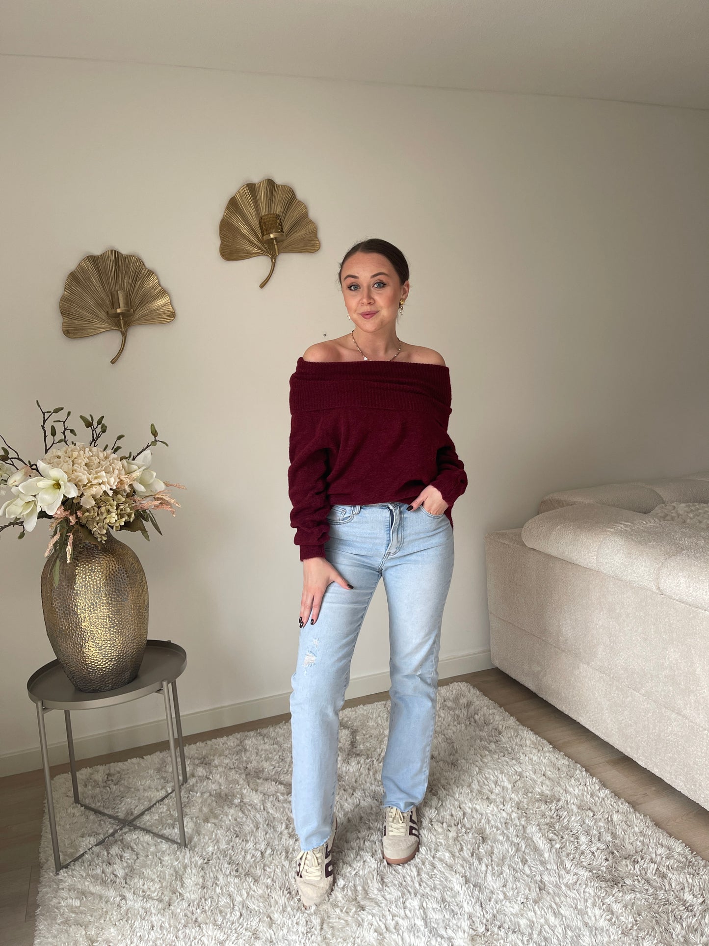 Philou Off Shoulder Knit - Burgundy Red