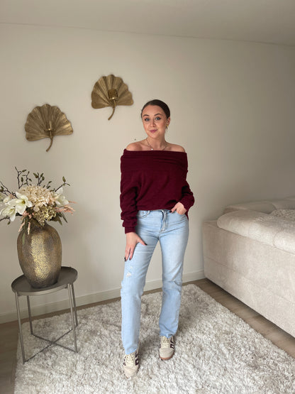 Philou Off Shoulder Knit - Burgundy Red