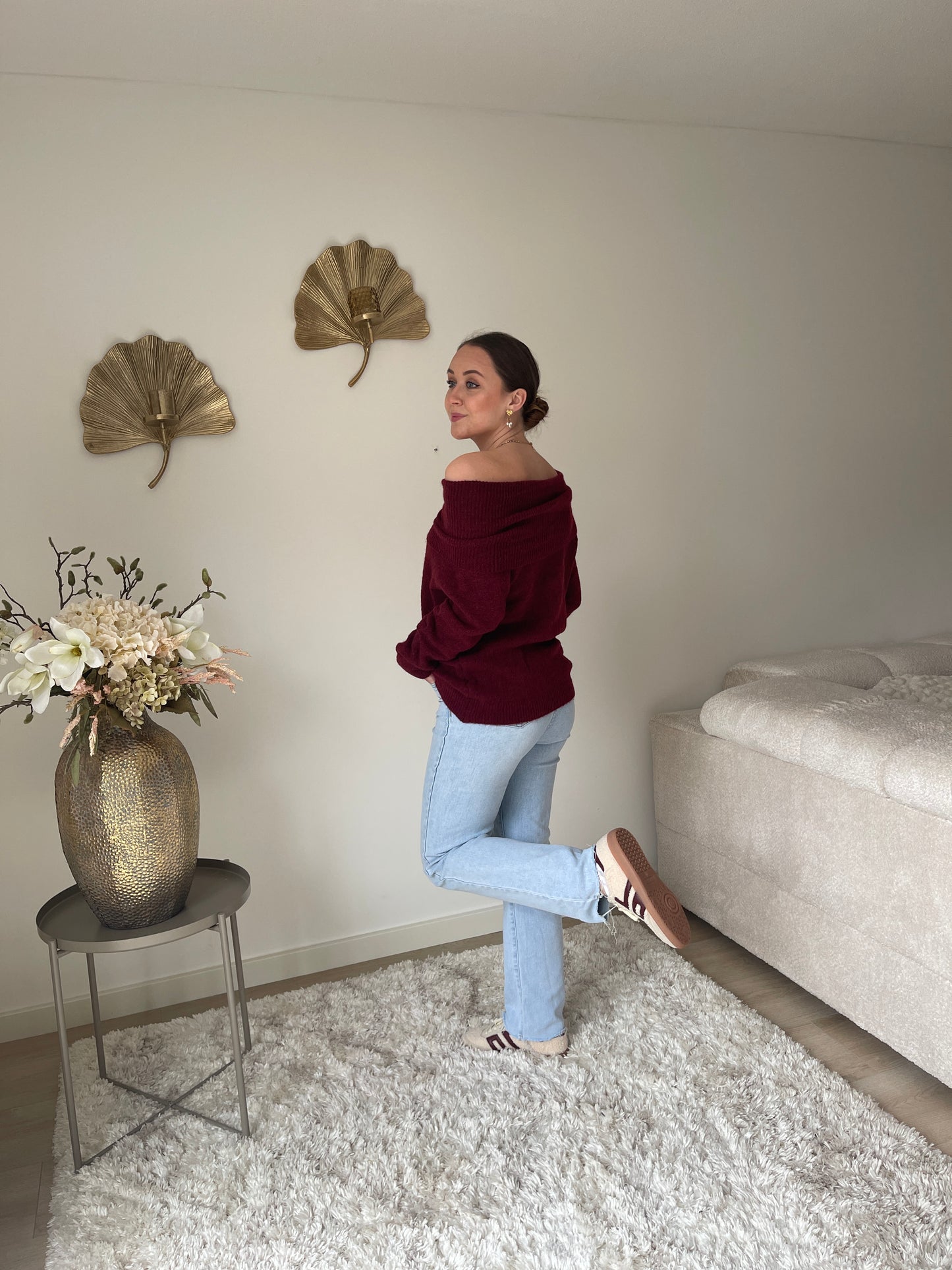 Philou Off Shoulder Knit - Burgundy Red