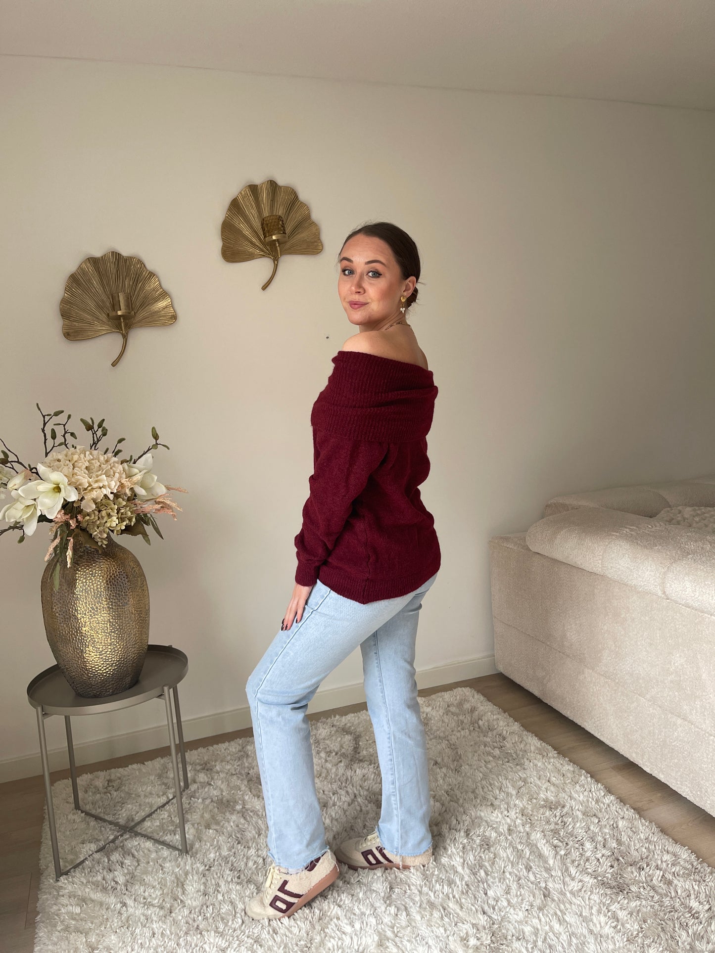 Philou Off Shoulder Knit - Burgundy Red