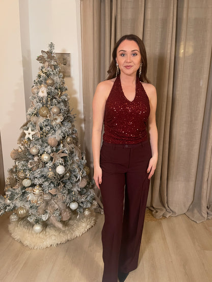 Sequin Top - Burgundy Red