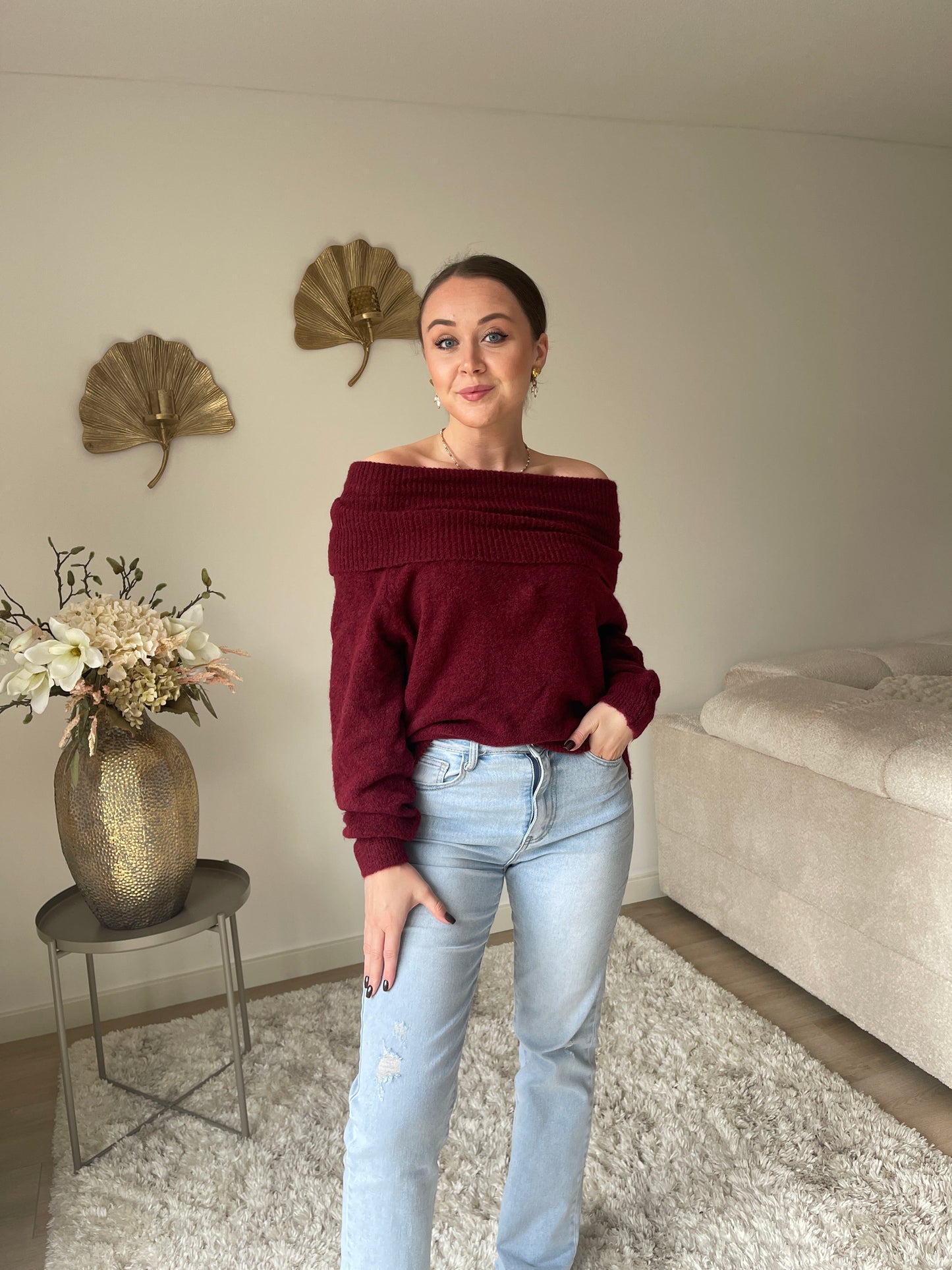 Philou Off Shoulder Knit - Burgundy Red
