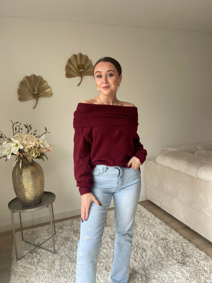 Philou Off Shoulder Knit - Burgundy Red