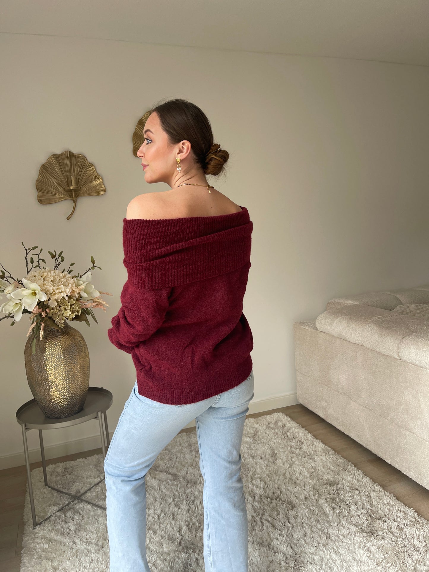 Philou Off Shoulder Knit - Burgundy Red